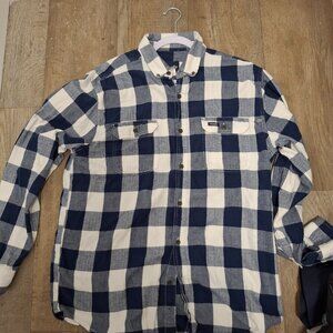 Wrangler Mens Blue White Checkered Long Sleeve Shirt XL  Cotton Casual Button-Up
